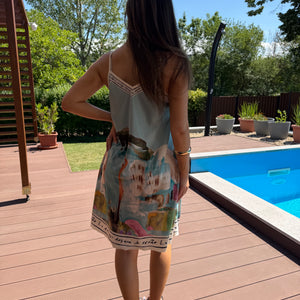 Amalfi kék mini ruha