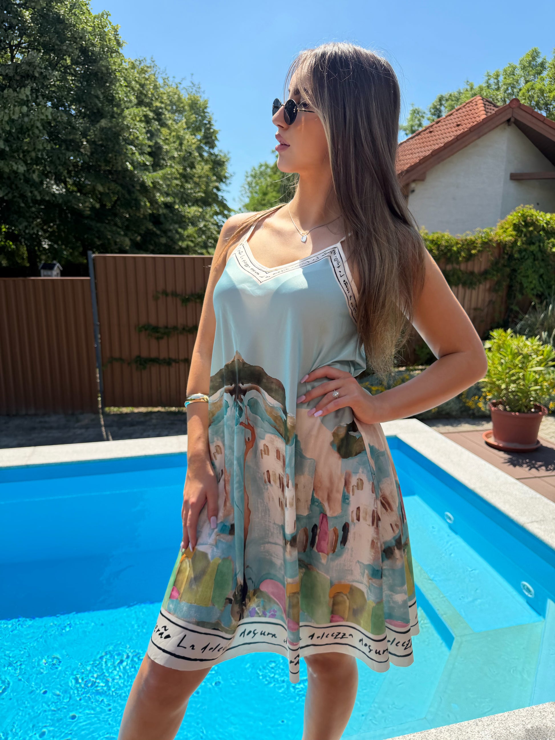 Amalfi kék mini ruha