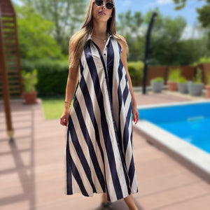 Aysa kék csíkos maxi ruha