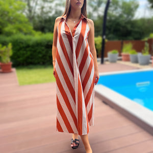 Aysa terrakotta csíkos maxi ruha