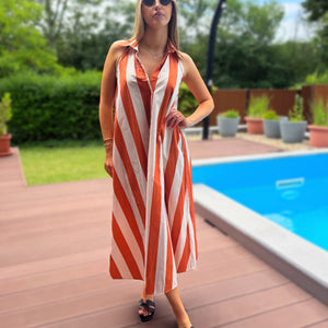 Aysa terrakotta csíkos maxi ruha