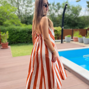 Aysa terrakotta csíkos maxi ruha