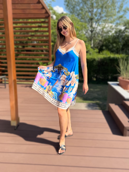 Amalfi királykék rövid ruha