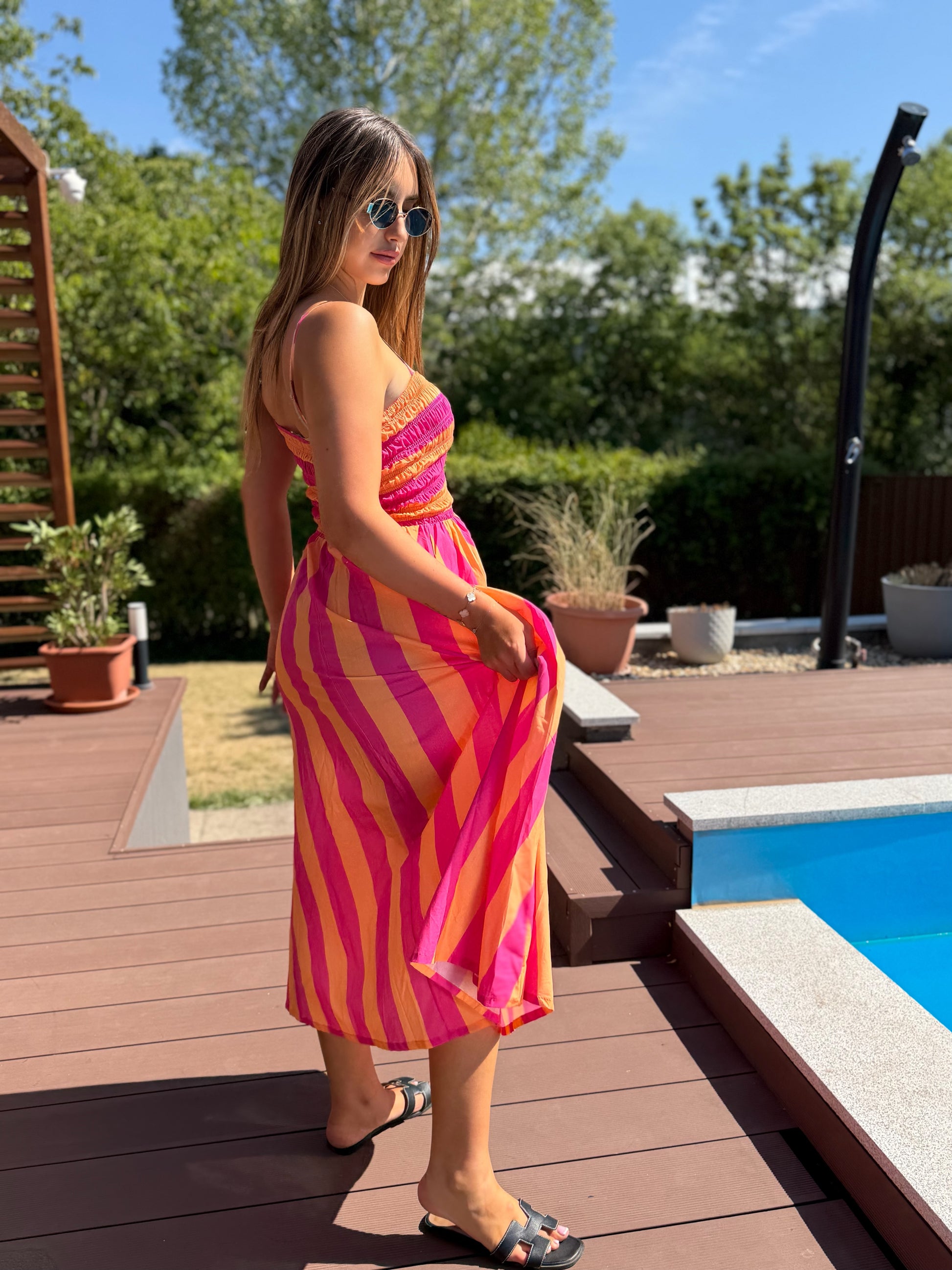 Marabella narancs-rózsaszín ruha